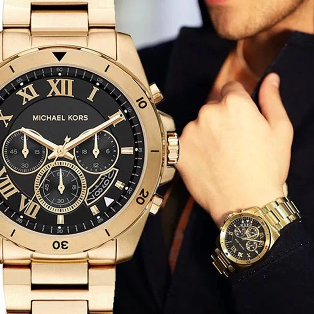 Michael Kors Brecken Chronograph Quartz Black Dial Gold Steel Strap Wa Time Excellence