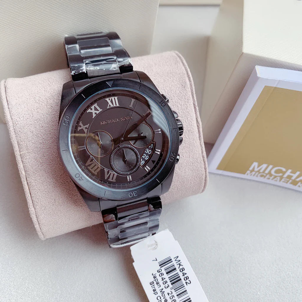 Michael Kors Brecken Chronograph Black Dial Black Steel Strap Watch Fo Time Excellence