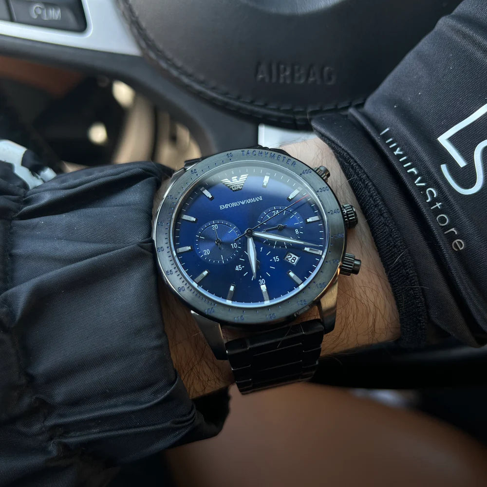 Emporio Armani Chronograph Gunmetal Blue Dial Men's Watch