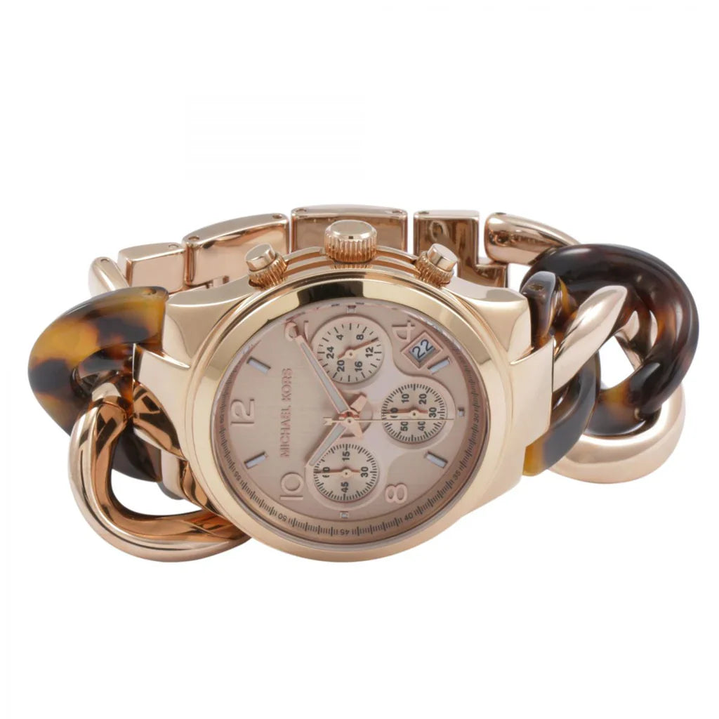 Michael Kors Runway Rose Gold Dial Two Tone Steel Strap Watch For Wome Time Excellence