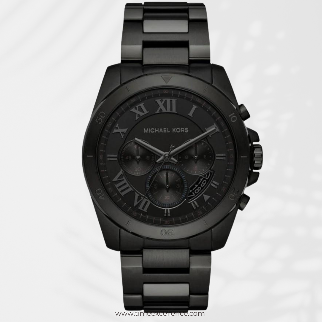 Michael Kors Brecken Chronograph Black Dial Black Steel Strap Watch Fo Time Excellence
