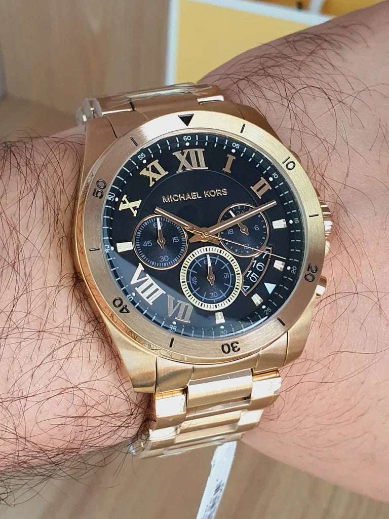 Michael Kors Brecken Chronograph Quartz Black Dial Gold Steel Strap Wa Time Excellence