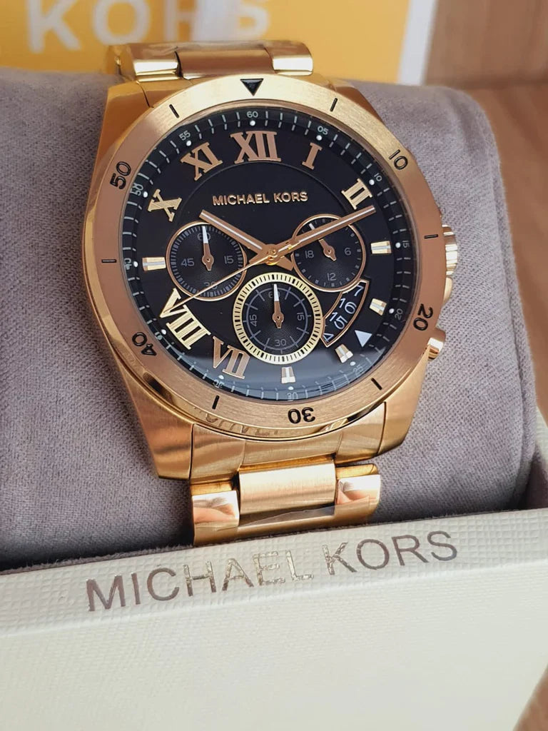 Michael Kors Brecken Chronograph Quartz Black Dial Gold Steel Strap Wa Time Excellence