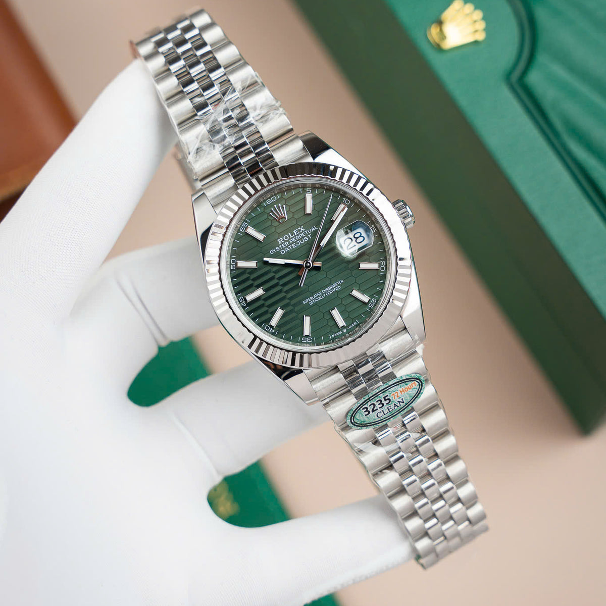 Rolex Pattern Rolex DateJust 126334 Imitation Watches Green Dial Fold Pattern Clean ...