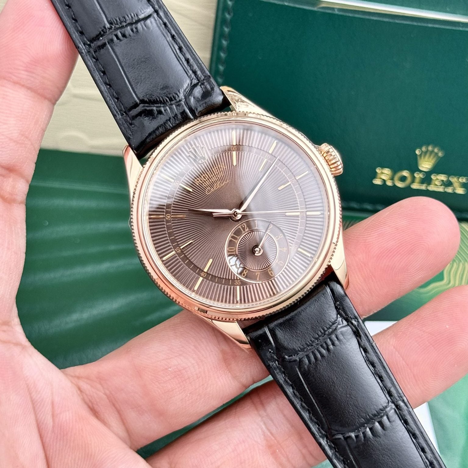 Rolex Swiss 1:1 Watch Cellini 50525 Chocolate Dial Leather Strap