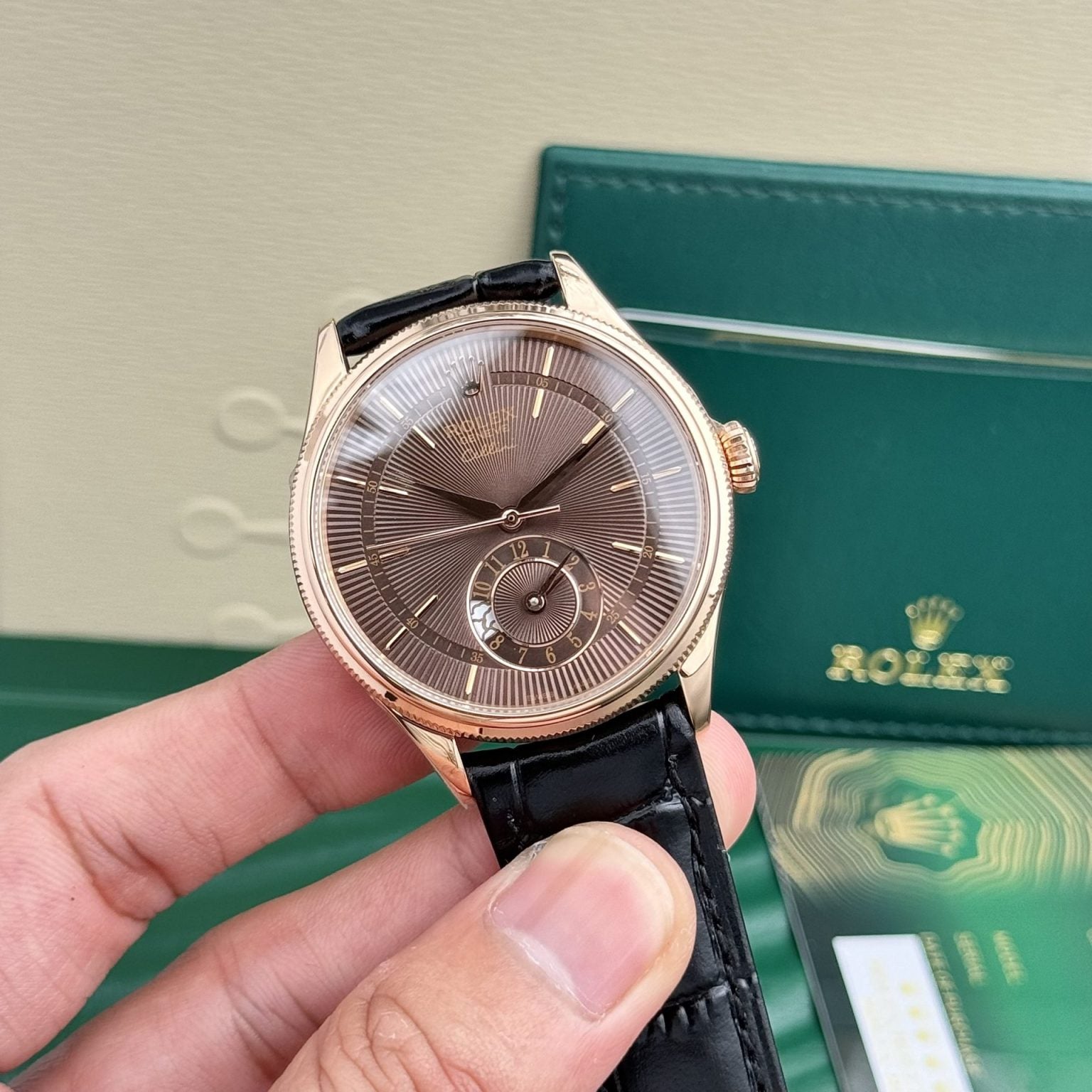 Rolex Swiss 1:1 Watch Cellini 50525 Chocolate Dial Leather Strap