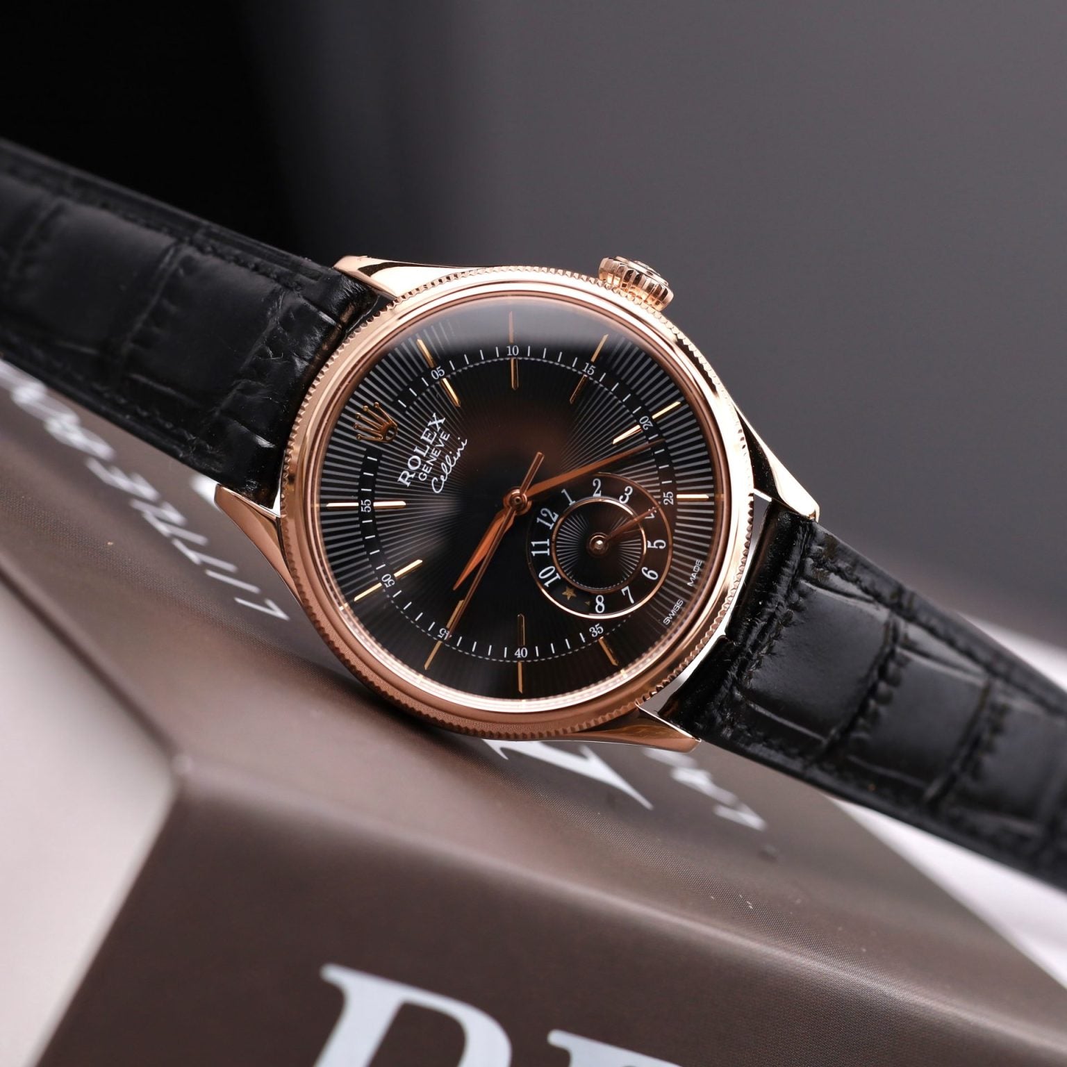 Rolex Cellini Dual Time 50525 Imitation Watch Black Dial Case 18K