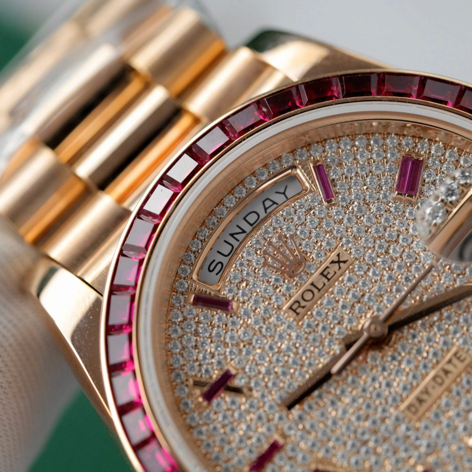 Rolex Swiss 1:1 Watch Day-Date Custom Ruby Red & Baguette