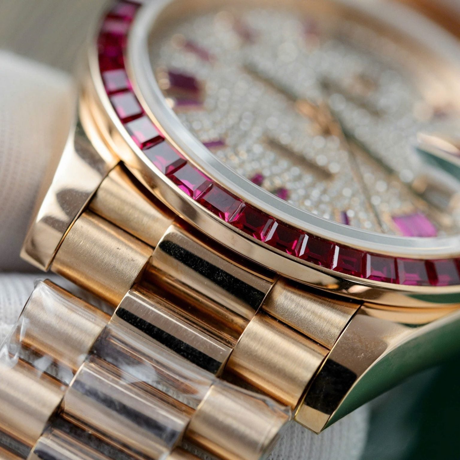 Rolex Swiss 1:1 Watch Day-Date Custom Ruby Red & Baguette