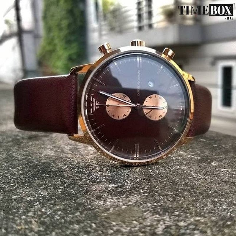 Emporio Armani Classic Chronograph Brown Dial Brown Leather Strap